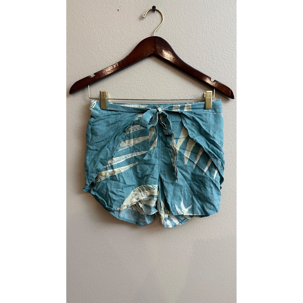 Patagonia Shorts XS Linen Tropical Palm Print‎ Tie Waist Teal Beach Summer